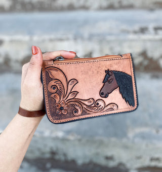 Horse Tooled Wristlet Pouch