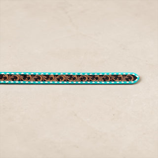 Turquoise blossom tooled leather belt