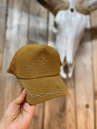 Tan BootStitch Suede Leather Cap