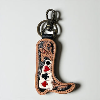 Cards tooled leather & cowhide keyring