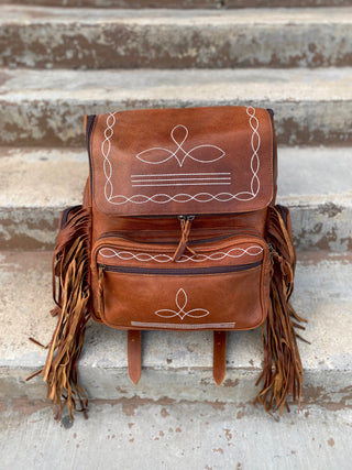 Leather BootStitch With Fringe Backpack