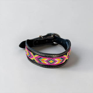Pink Aztec tooled leather dog collar