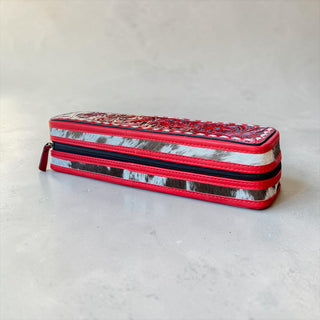Red tooled leather & cowhide iron case