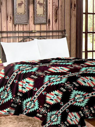 Turquoise Aztec thin throw Mia blanket