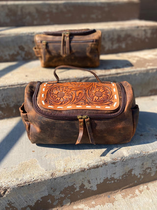 Rustic Tooled Leather Saving kit/ Toiletry