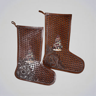 Tooled leather Christmas stockings