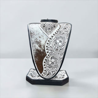 Silver tooled leather & cowhide necklace holder