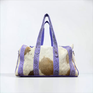 Purple tooled leather & cowhide duffle bag