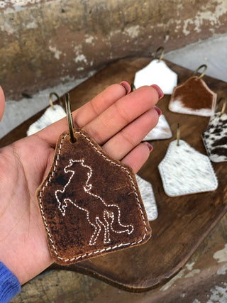 Horse Rustic Leather & Cowhide Keychain 1pc