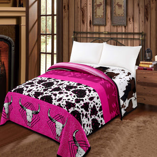 Skulls Pink - Cowprint Mia Reversible 2 Design Blanket