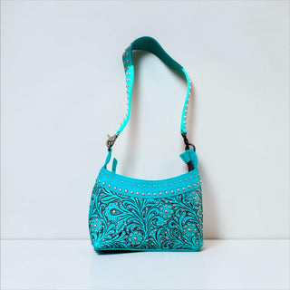 Turquoise tooled leather shoulder bag