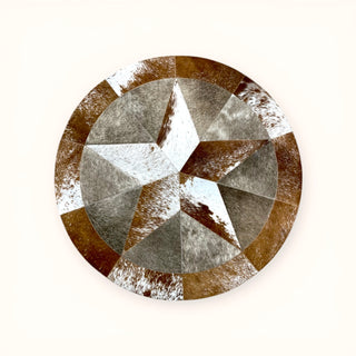 3x3’ star cowhide patchwork rug