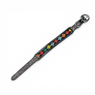 Color blossom tooled leather dog collar