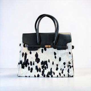 Black leather & cowhide birkin bag