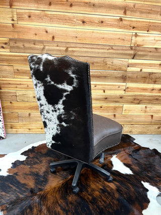 Salt pepper genuine cowhide & leather armless office chair