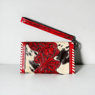 Red cards tooled leather & cowhide wallet