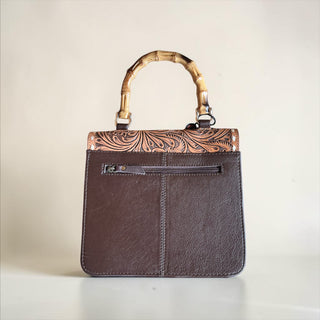 Bamboo handle cowhide handbag