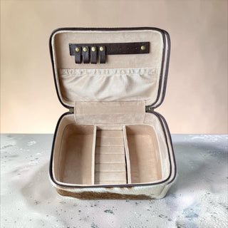 Yellow blossom tooled leather & cowhide jewelry box