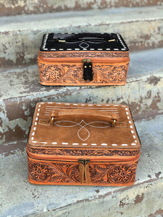 BootStitch Suede Leather Tooled Make up Box