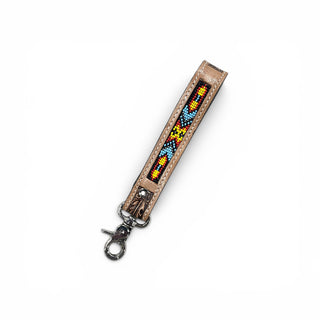 Yellow Aztec tooled leather wristlet strap
