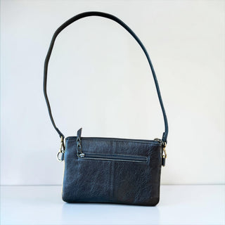 Black tooled leather & cowhide crossbody bag