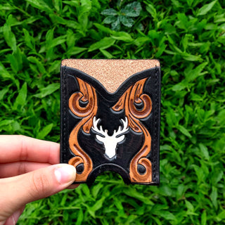 Deer tooled leather card holder