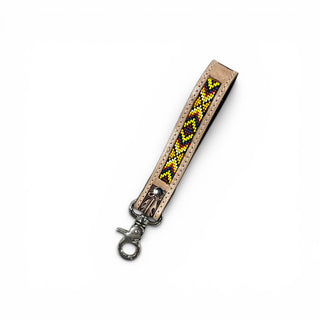 Yellow tooled leather wristlet strap