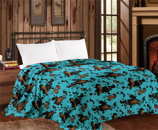 Turquoise Cow Print - King Mia Blanket