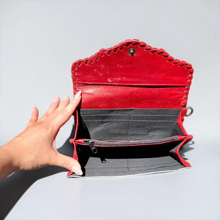 Red all cowhide crossbody wallet