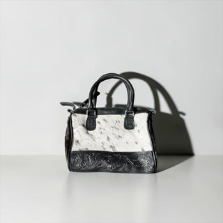 Black tooled leather & cowhide mini speedy bag