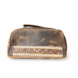 Blossom tooled leather toiletry bag