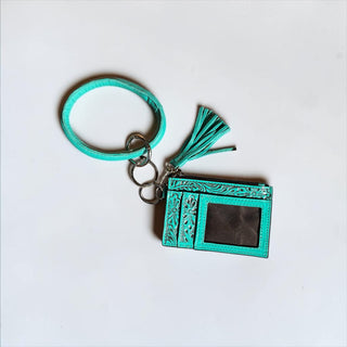 Turquoise tooled leather card holder