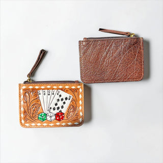 Cards tooled leather coin pouch