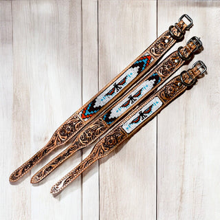 Thunderbird tooled leather dog collar