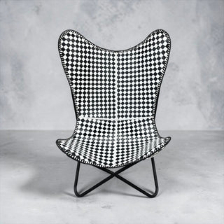 Checker leather butterfly chair