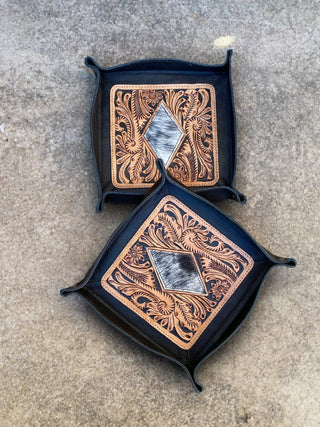 Mini Tray Black Diamond Tooled & Cowhide