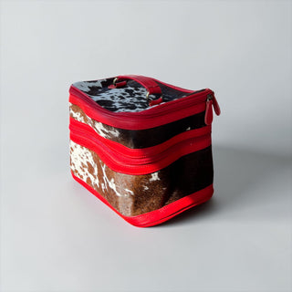 Red leather & cowhide makeup box