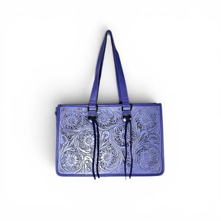 Purple tooled leather tote bag
