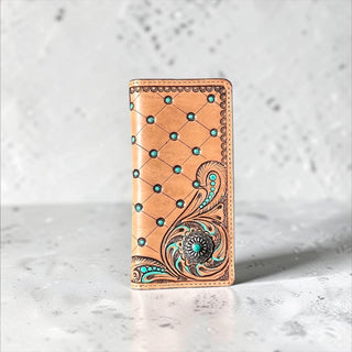 Tan tooled leather wallet