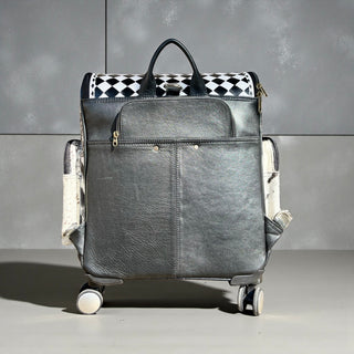 Red checkered rolling backpack