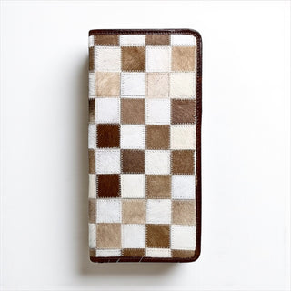Tan checker cowhide jewelry wallet