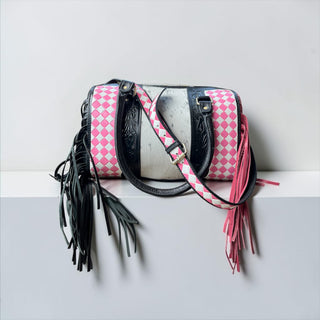 Pink/black checker speedy bag