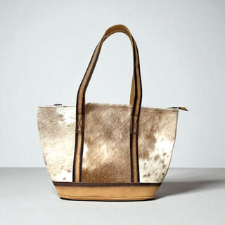 Rustic leather & cowhide tote bag