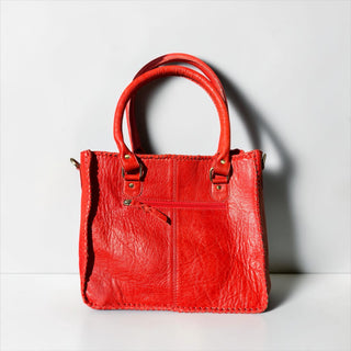 Red all cowhide tote bag