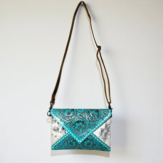 Mia Turquoise tooled leather & cowhide crossbody bag