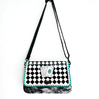 Checker cards tooled leather crossbody bag