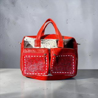 Red tooled leather & cowhide briefcase