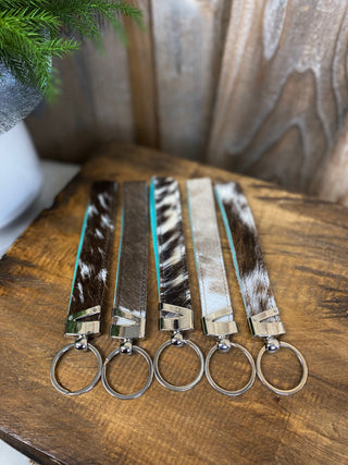 Turquoise Cowhide Keychain Wristlet 1pc