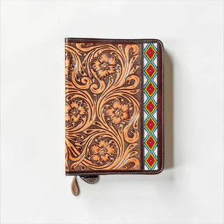 Red Aztec floral tooled leather bible cover