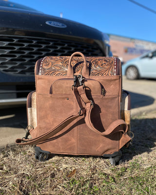 Rolling Backpack Luggage Cowhide & Tooled